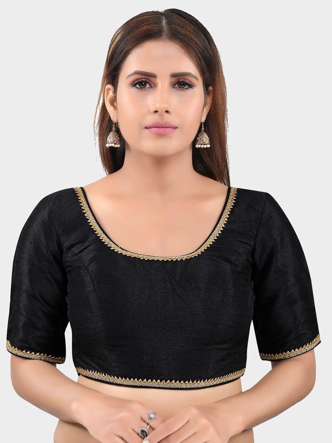 salwar studio women black solid readymade saree blouse