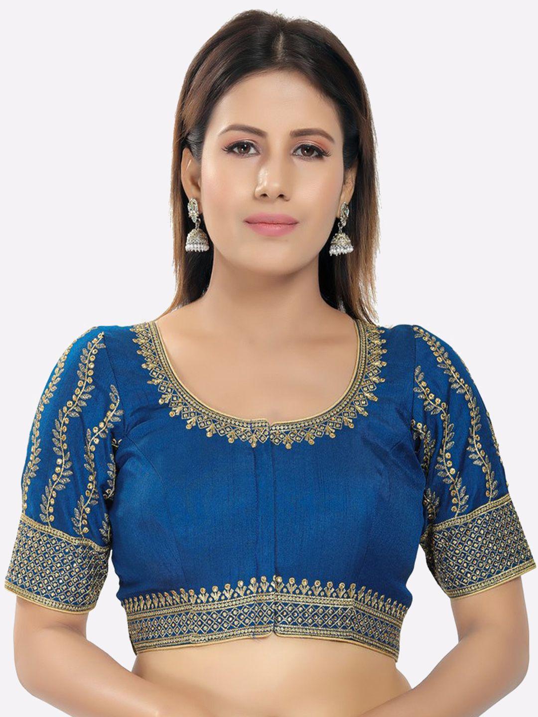 salwar studio women blue embroidered saree blouse