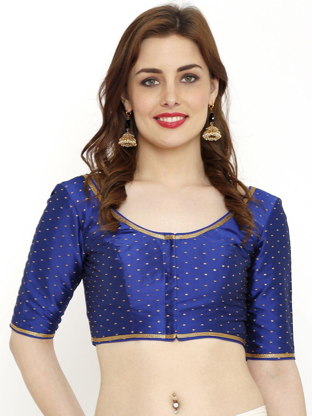 salwar studio women blue printed readymade padded saree blouse