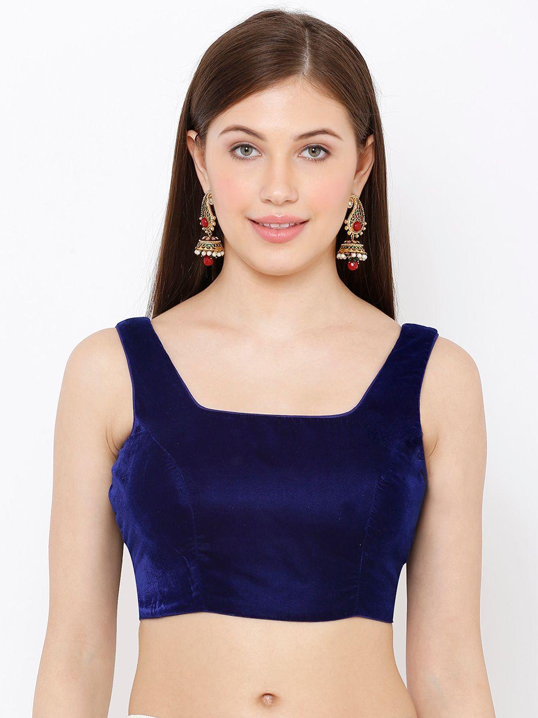 salwar studio women blue solid padded saree blouse