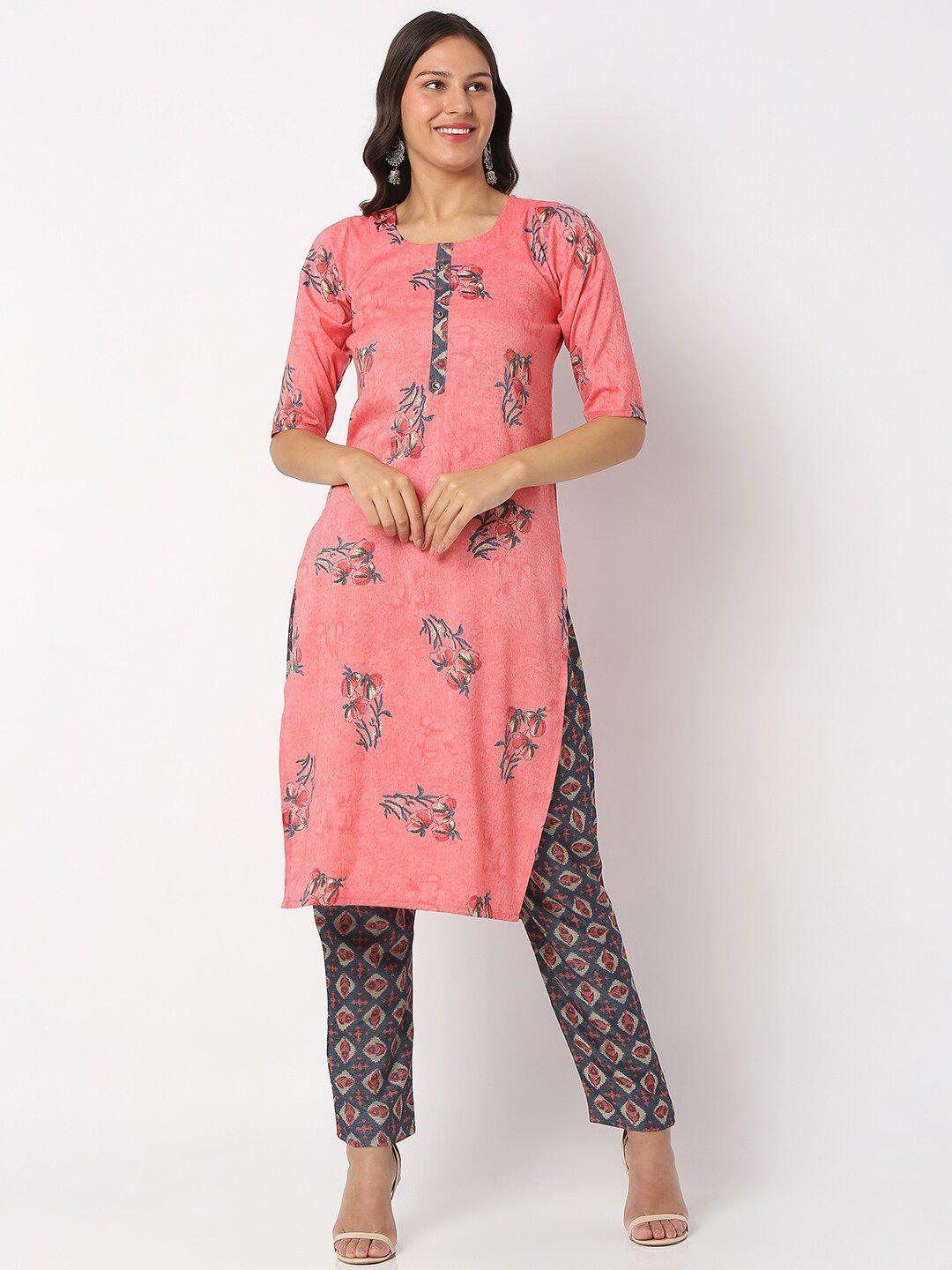 salwar studio women floral printed pure cotton kurta with trousers