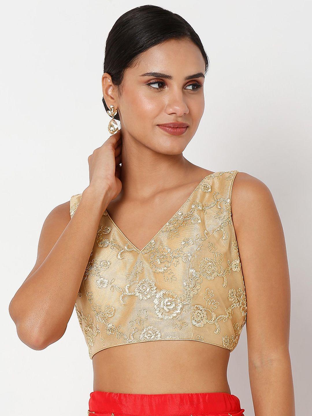 salwar studio women gold coloured embellished saree blouse