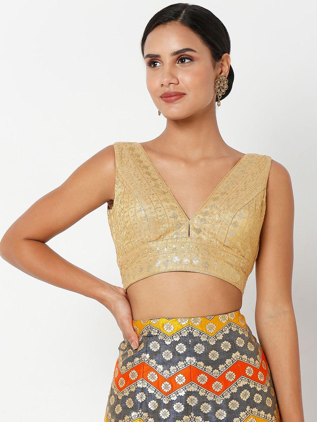 salwar studio women gold coloured embellished saree blouse