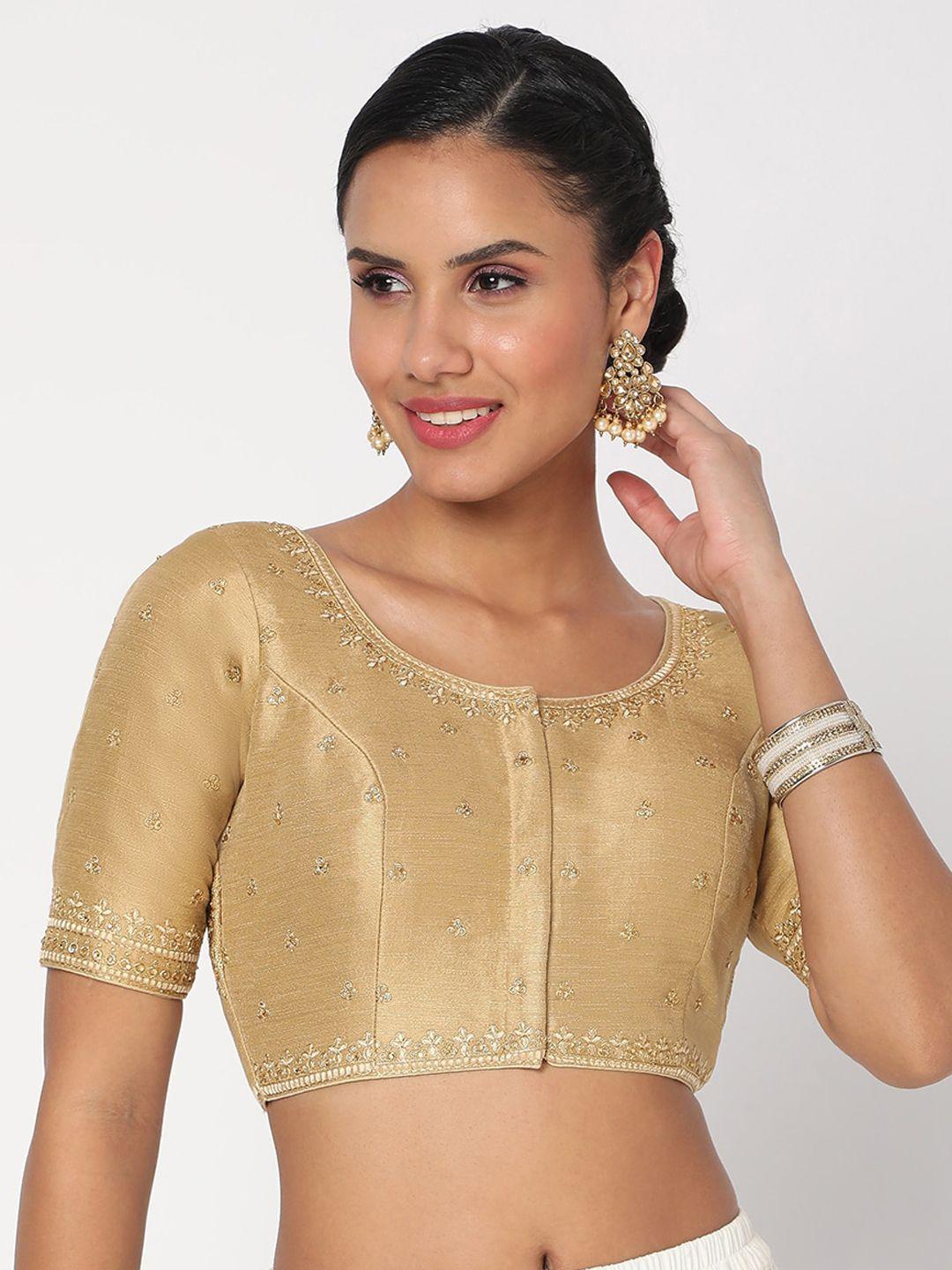 salwar studio women gold-coloured embroidered readymade saree blouse