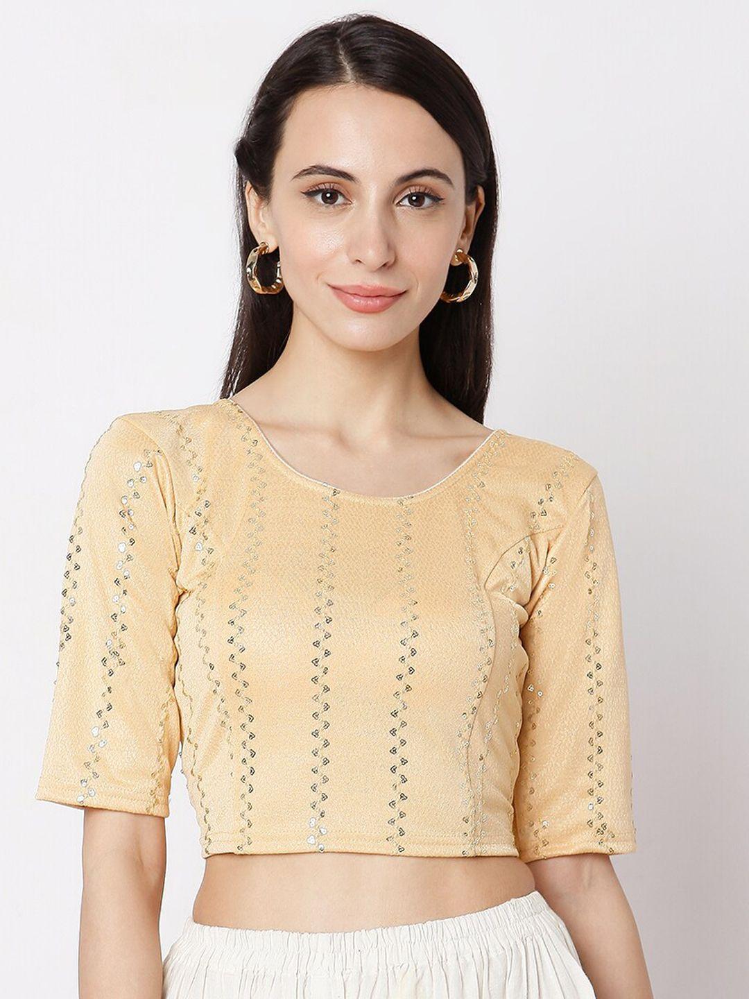 salwar studio women gold-toned embroidered readymade cotton saree blouse