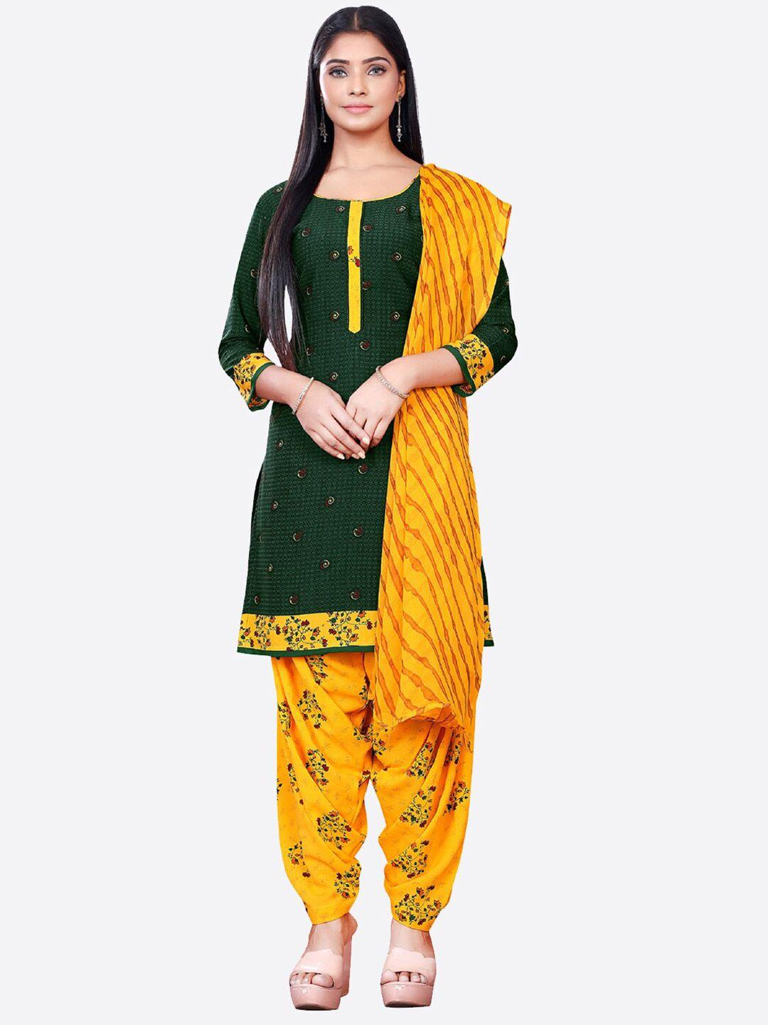 salwar studio women green& yellow printed unstitched dress material
