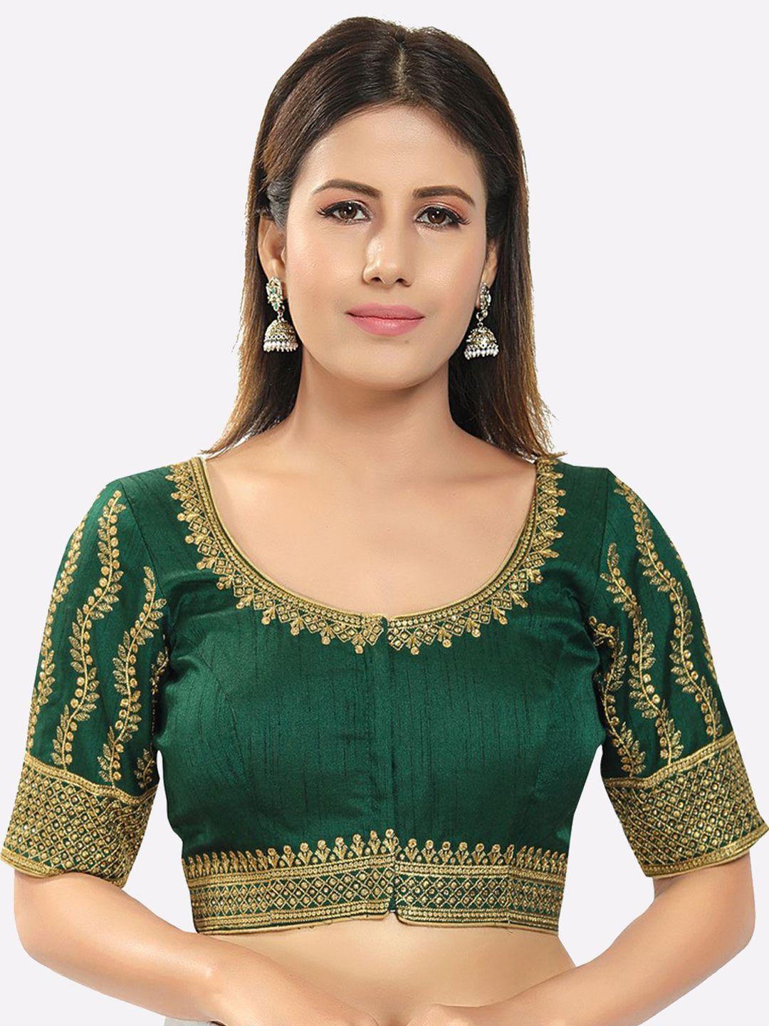 salwar studio women green & gold embroidered saree blouse