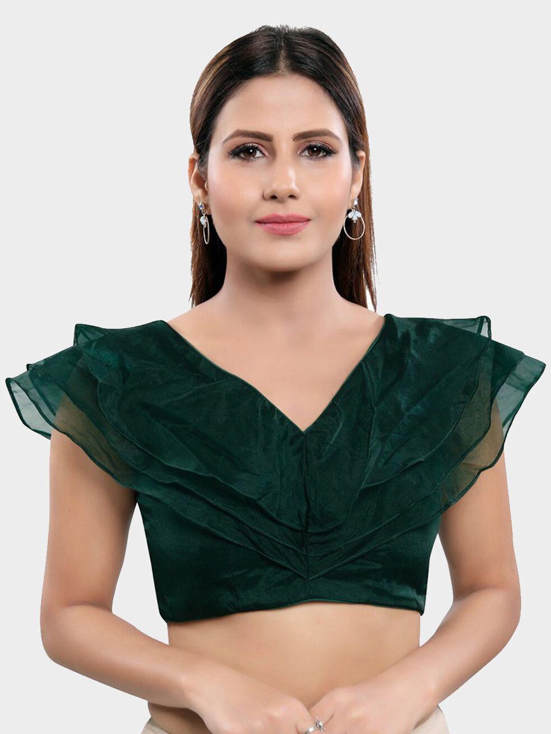 salwar studio women green solid saree blouse