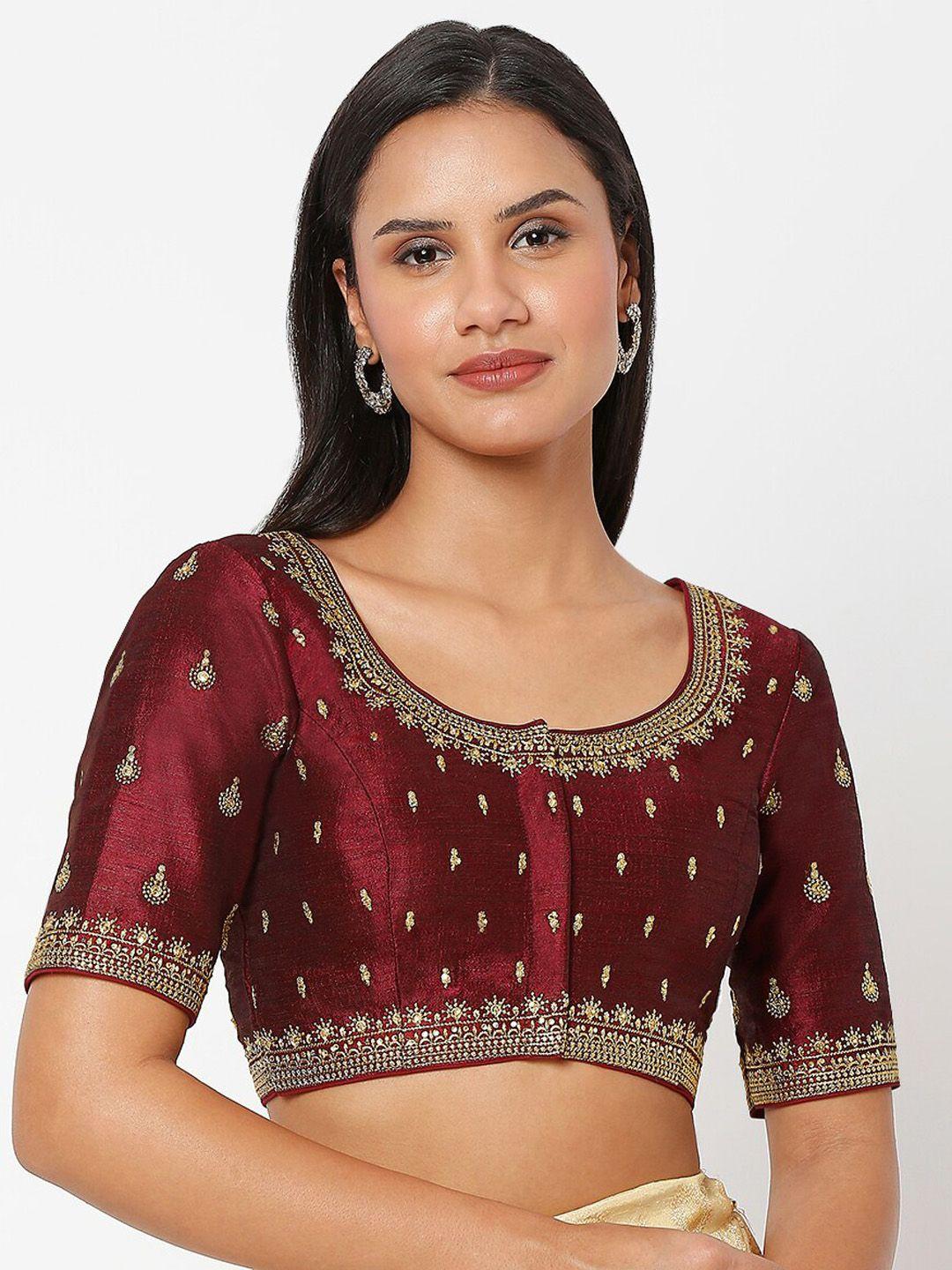salwar studio women maroon embroidered saree blouse
