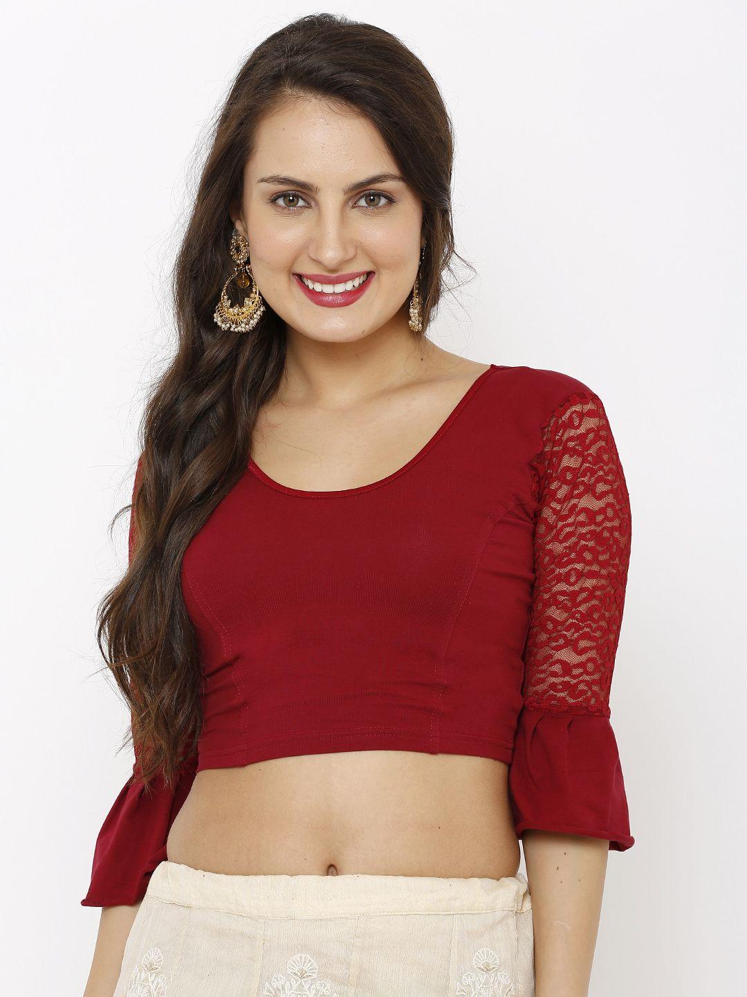 salwar studio women maroon solid readymade saree blouse