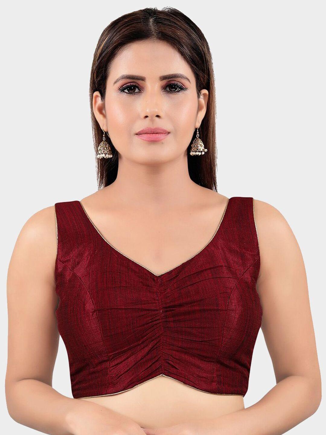 salwar studio women maroon solid saree blouse