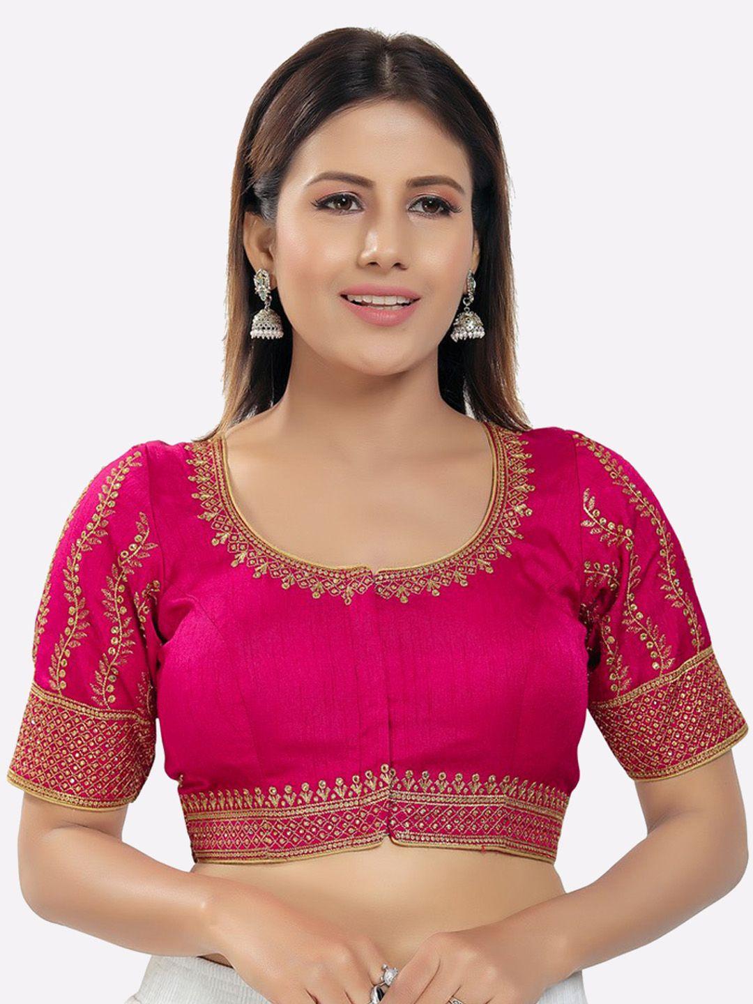 salwar studio women pink embroidered padded saree blouse