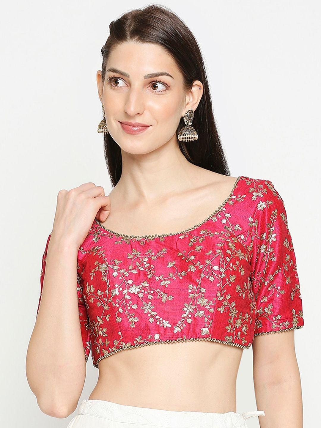 salwar studio women pink embroidered readymade mulberry silk saree blouse