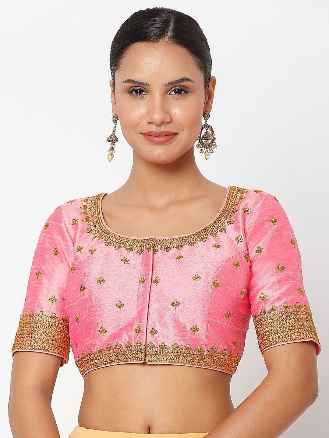 salwar studio women pink embroidered readymade saree blouse