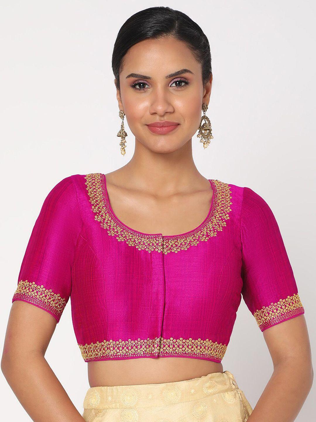 salwar studio women pink embroidered saree blouse