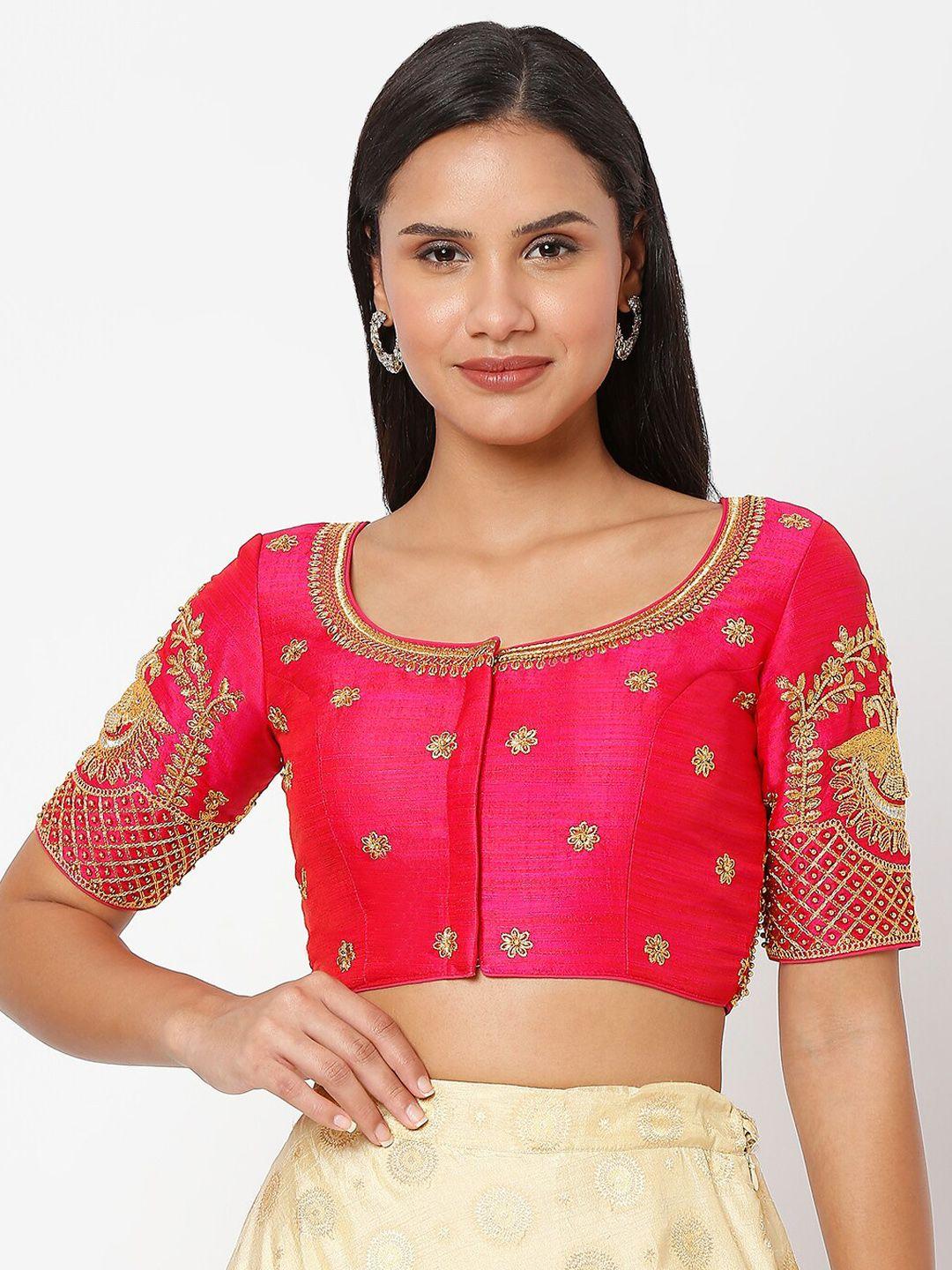 salwar studio women pink embroidered saree blouse