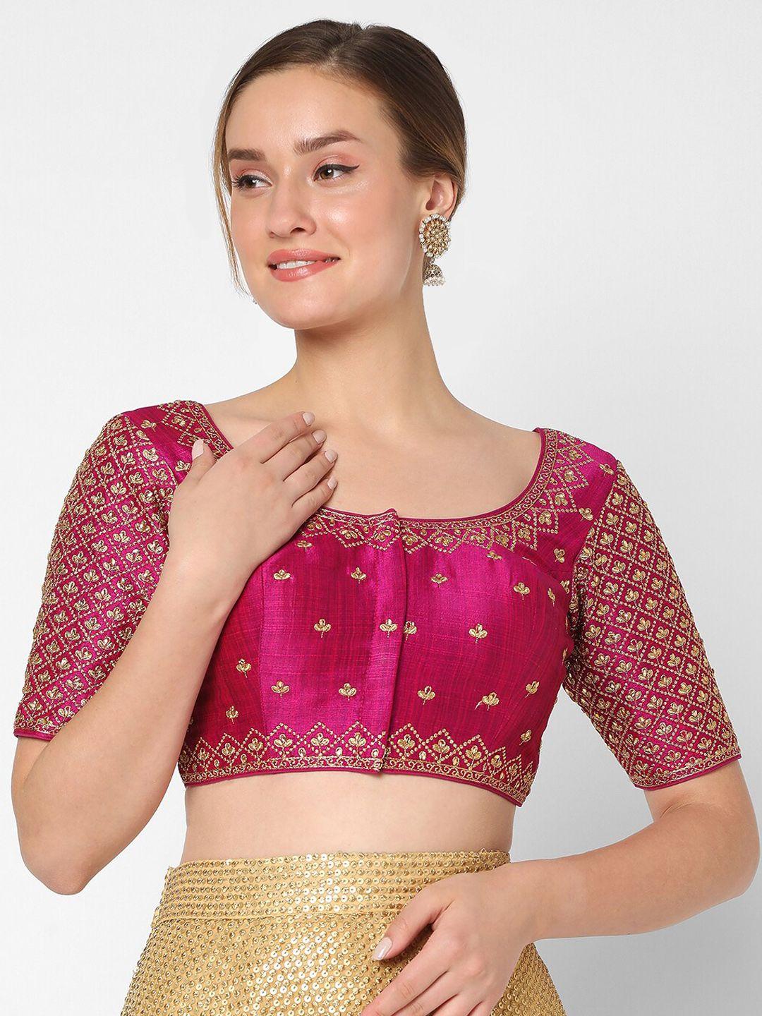 salwar studio women pink embroidered silk saree blouse