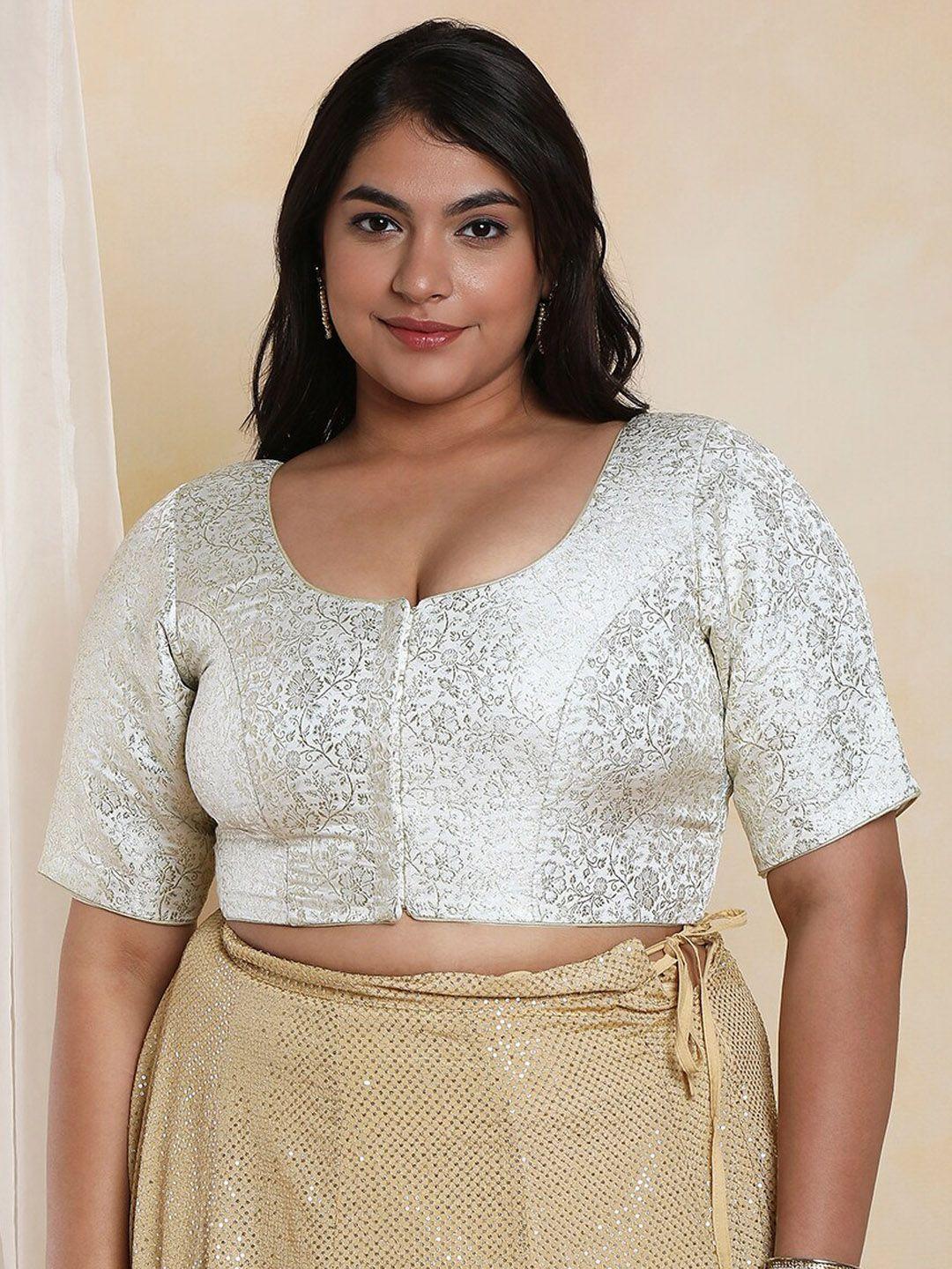 salwar studio women plus size brocade readymade saree blouse