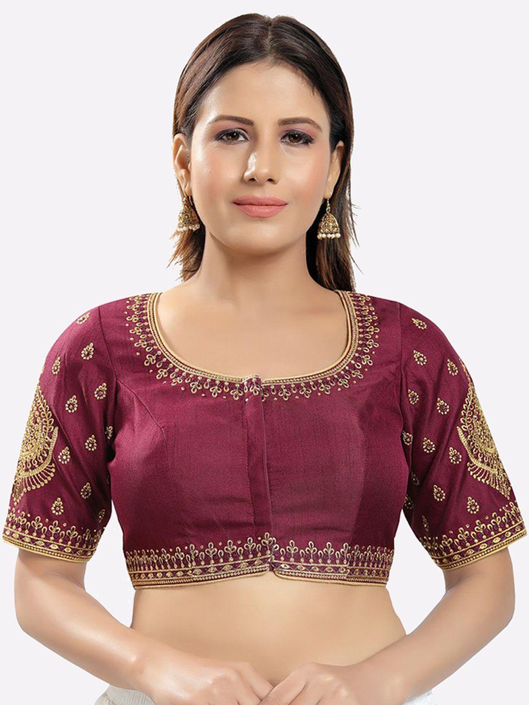 salwar studio women purple embroidered readymade saree blouse