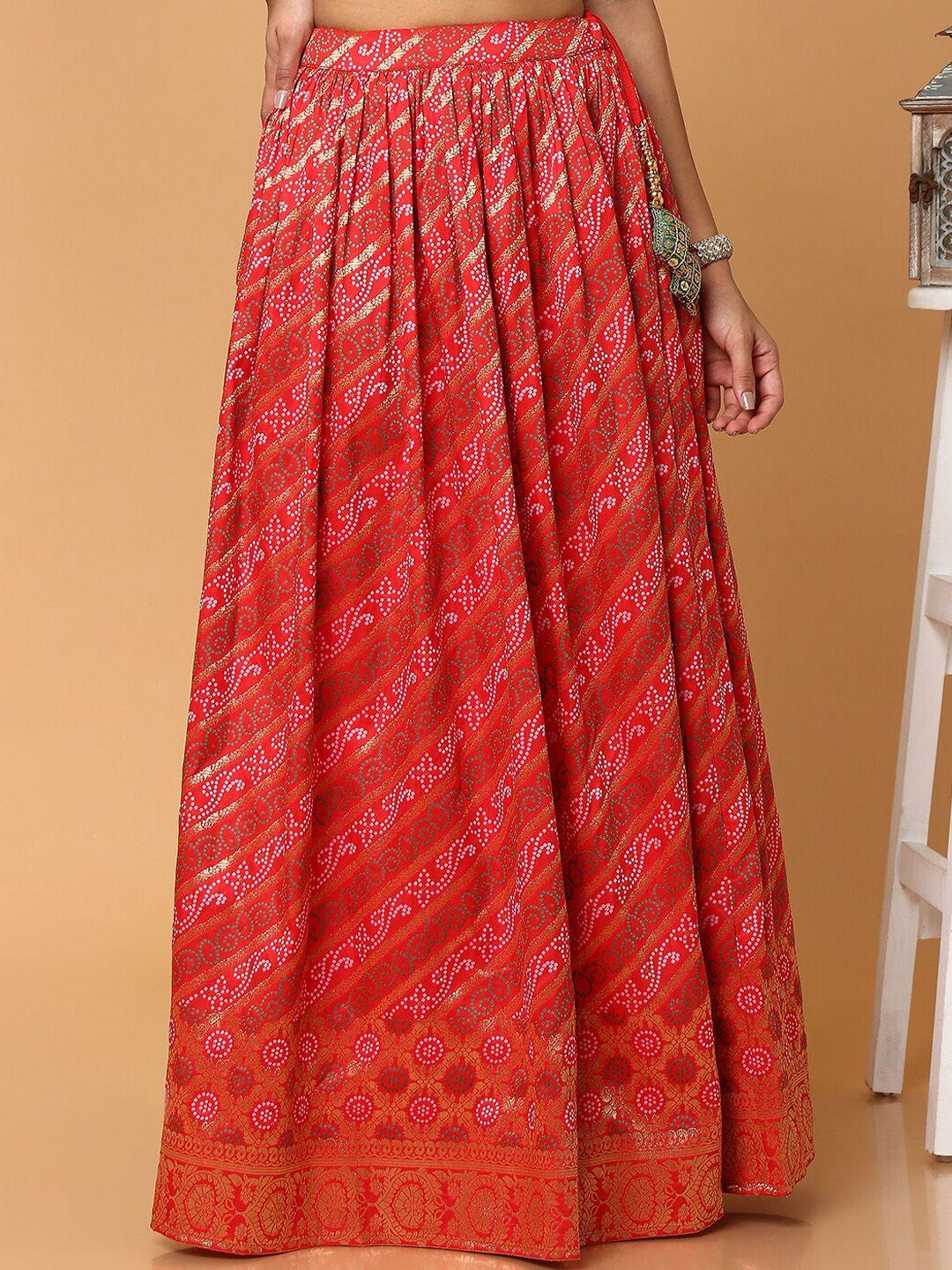 salwar studio women red bandhani ethnic printed maxi skirt