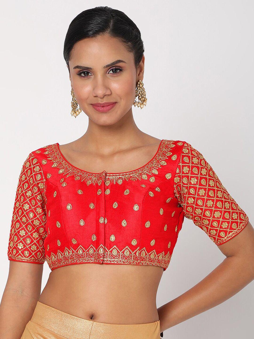 salwar studio women red embellished readymade saree blouse