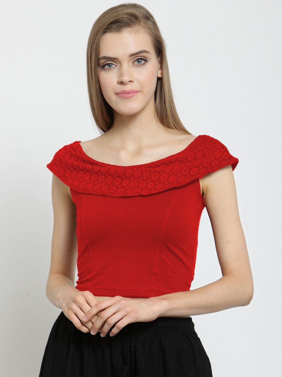 salwar studio women red solid cotton lycra saree blouse