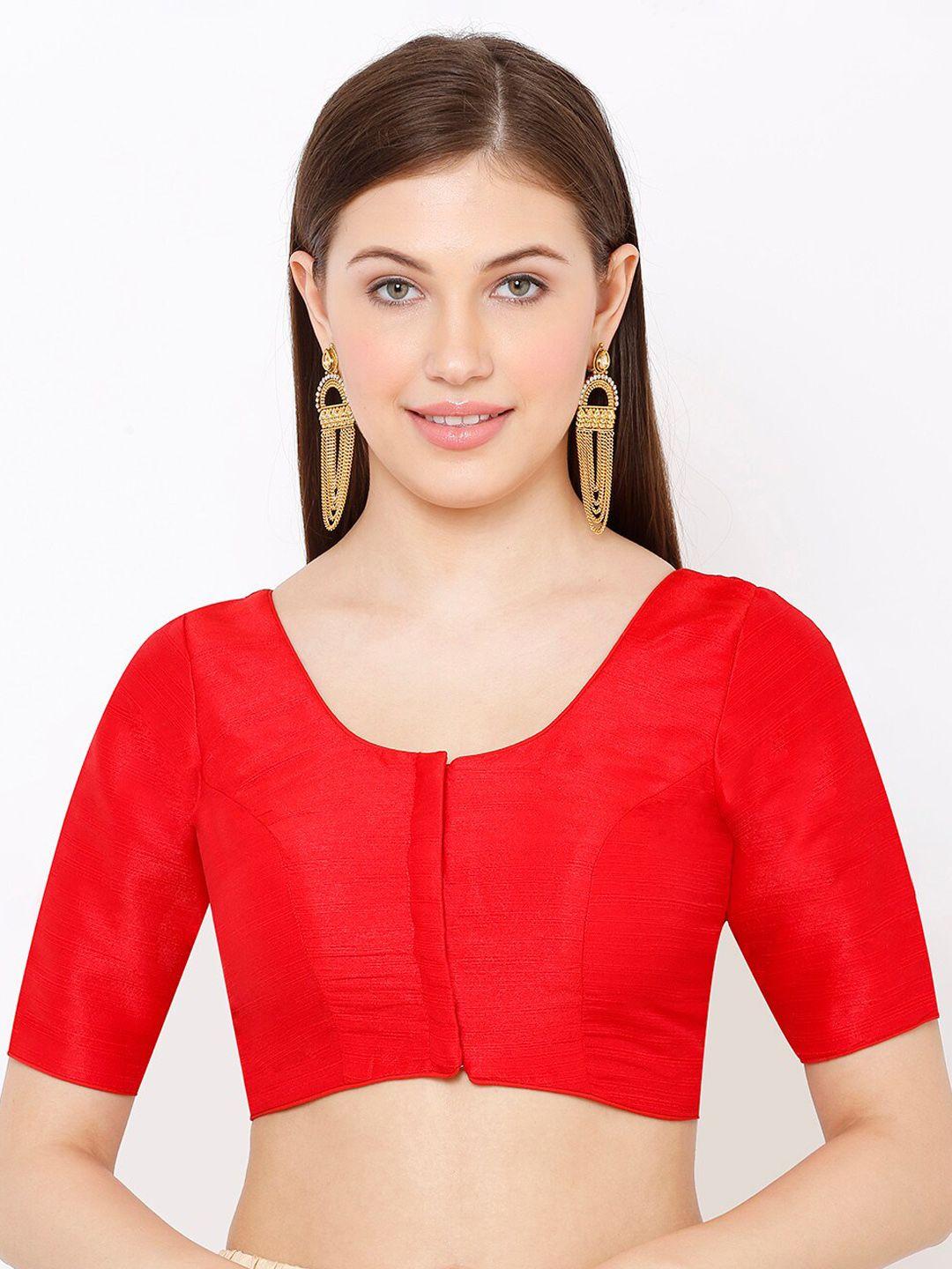 salwar studio women red solid padded saree blouse