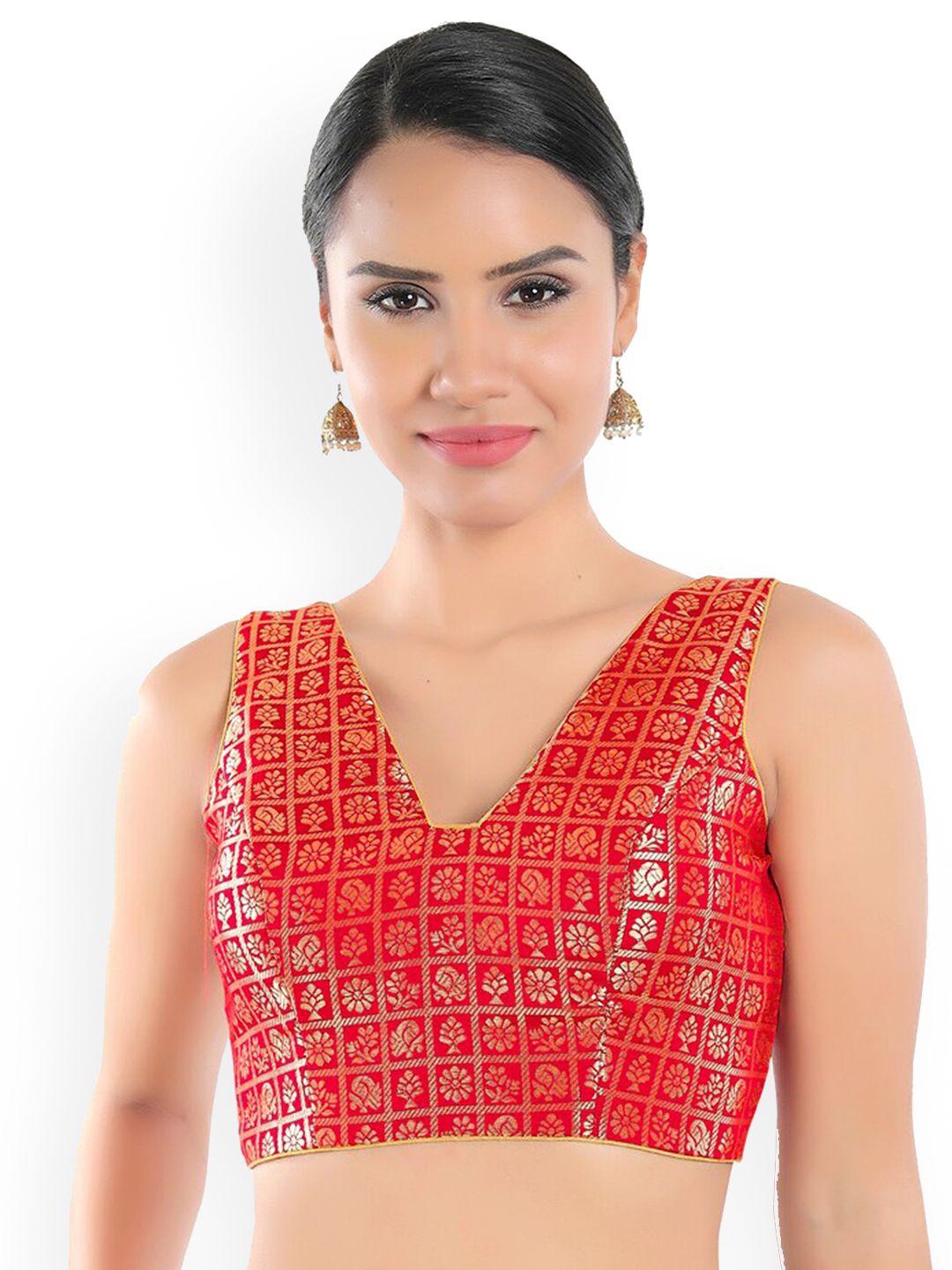 salwar studio women red woven design saree blouse