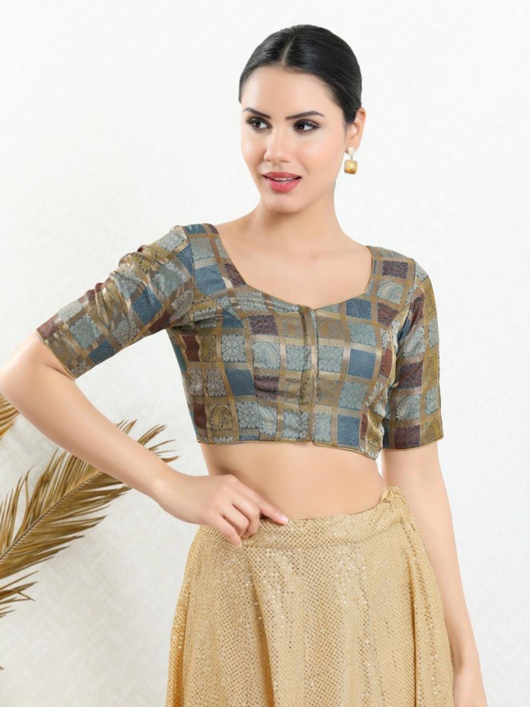 salwar studio woven design jacquard padded readymade saree blouse