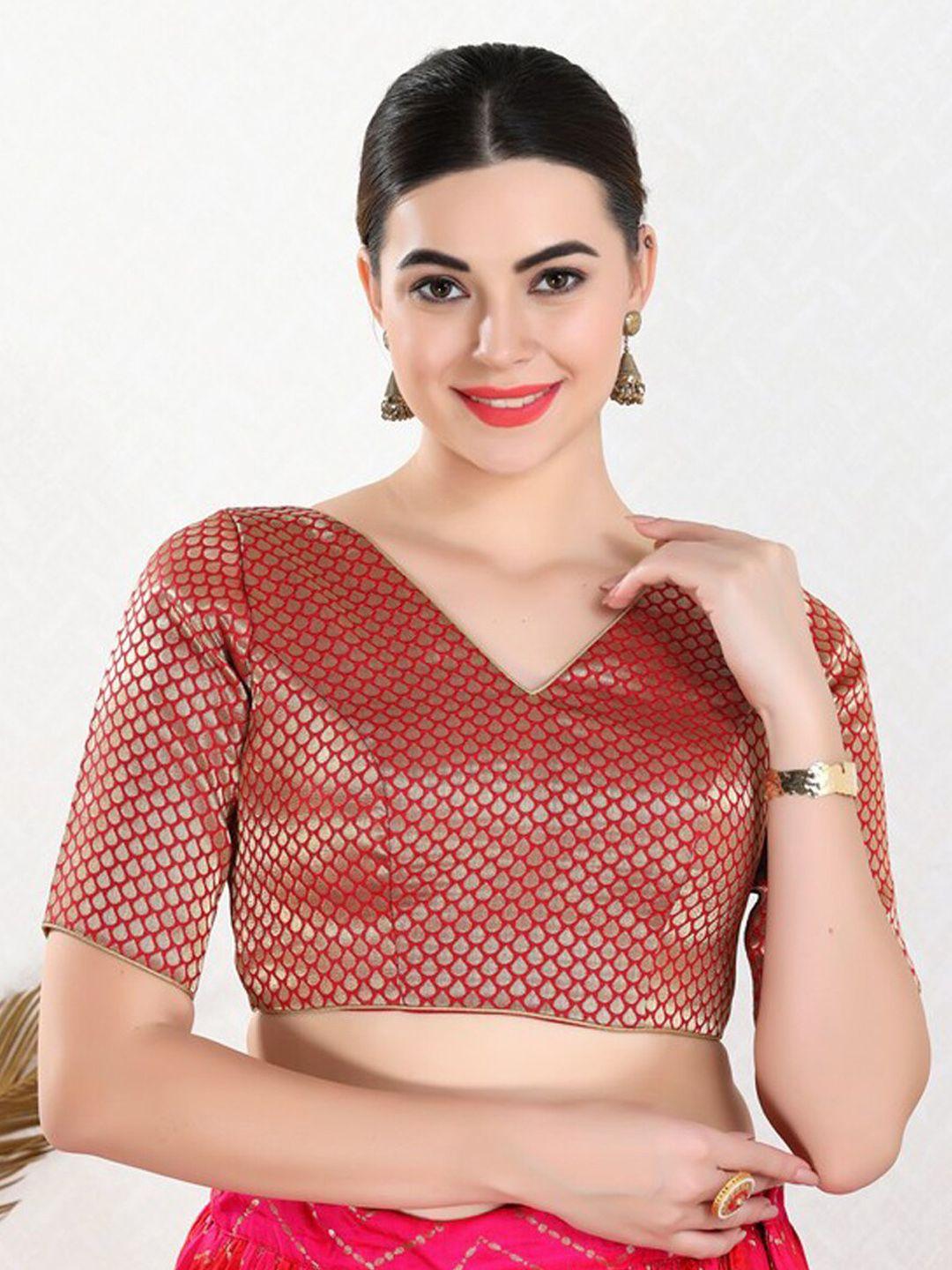 salwar studio woven design v-neck jacquard saree blouse