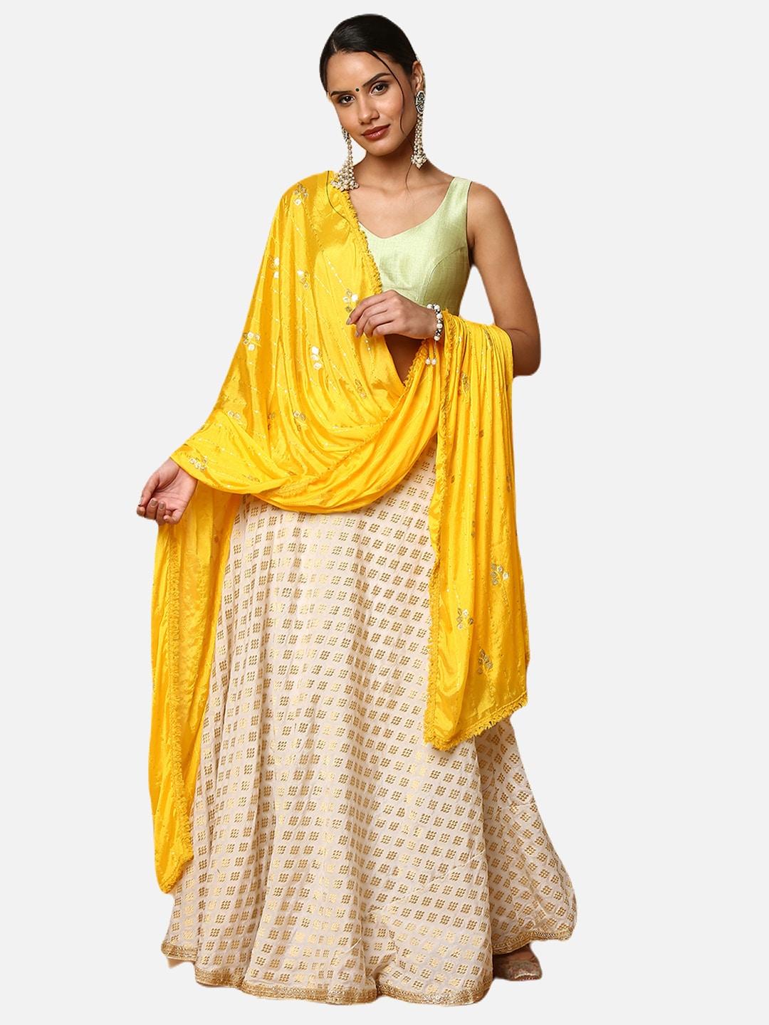 salwar studio yellow & gold-toned ethnic motifs embroidered dupatta