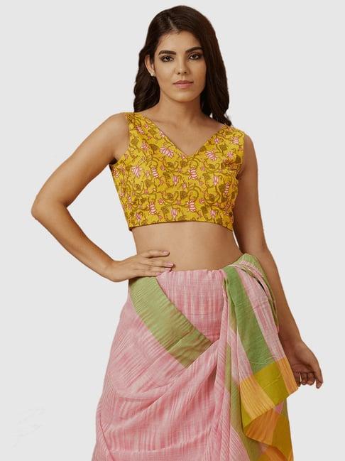 salwar studio yellow cotton printed blouse