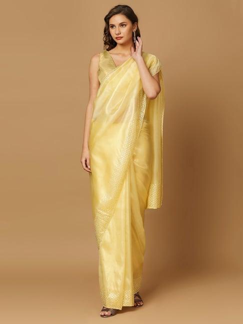 salwar studio yellow embellished saree without blouse
