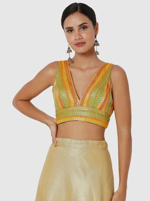 salwar studio yellow woven pattern readymade blouse