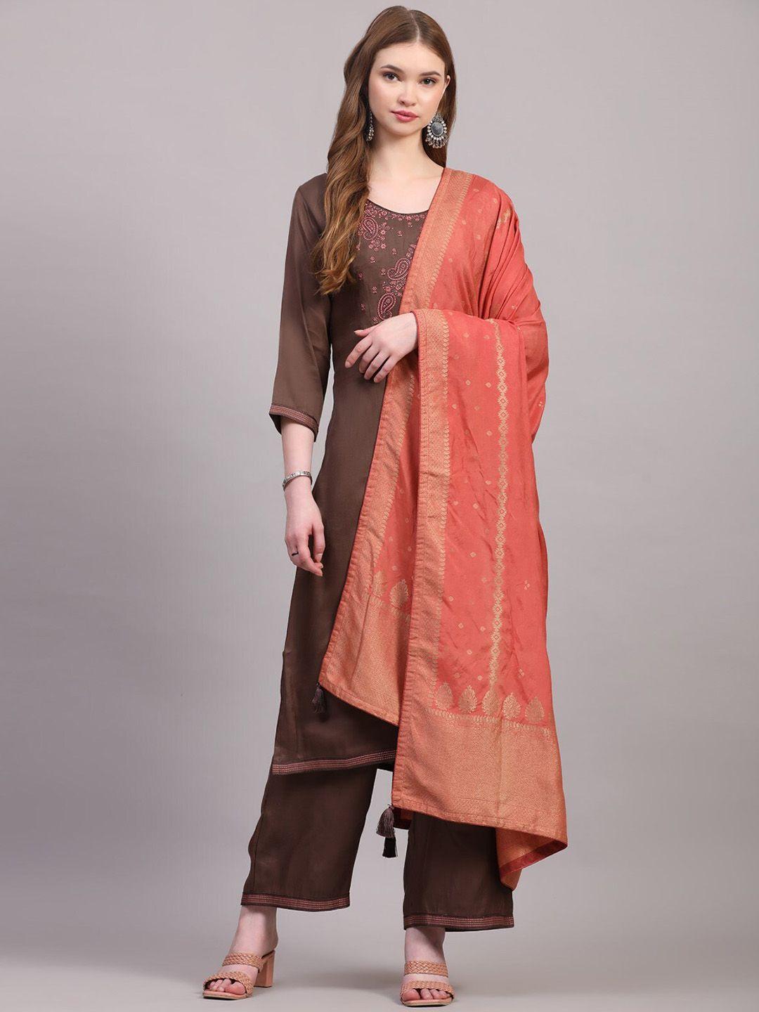 salwat women ethnic motifs embroidered regular thread work kurta with trousers & with dupatta