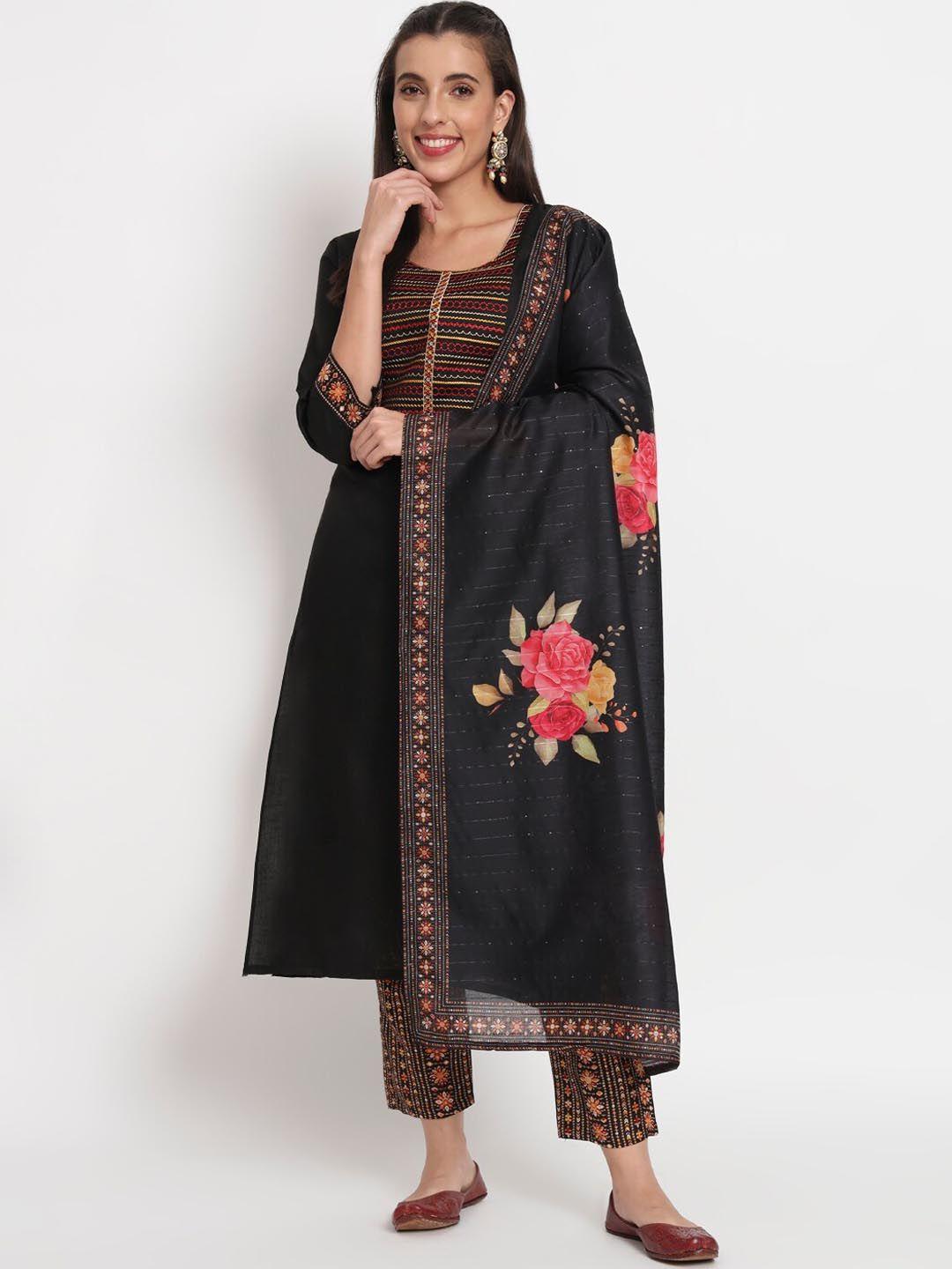 salwat women floral printed regular kurta with trousers & with dupatta