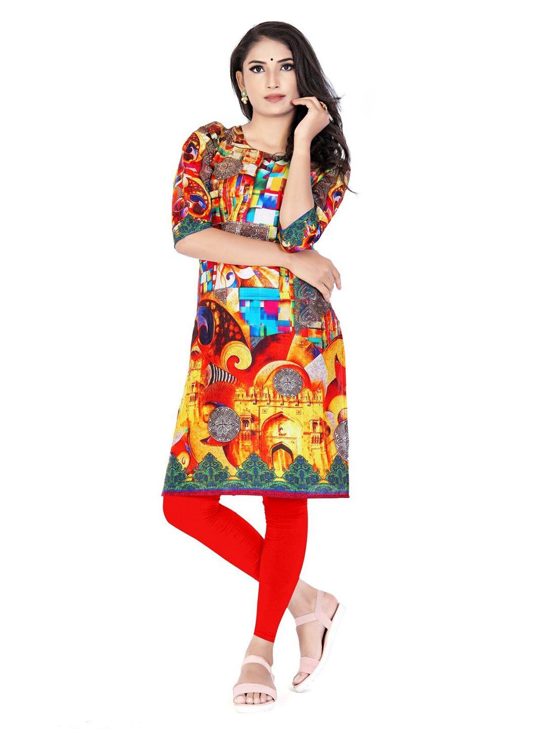 salwat abstract printed round neck straight kurta