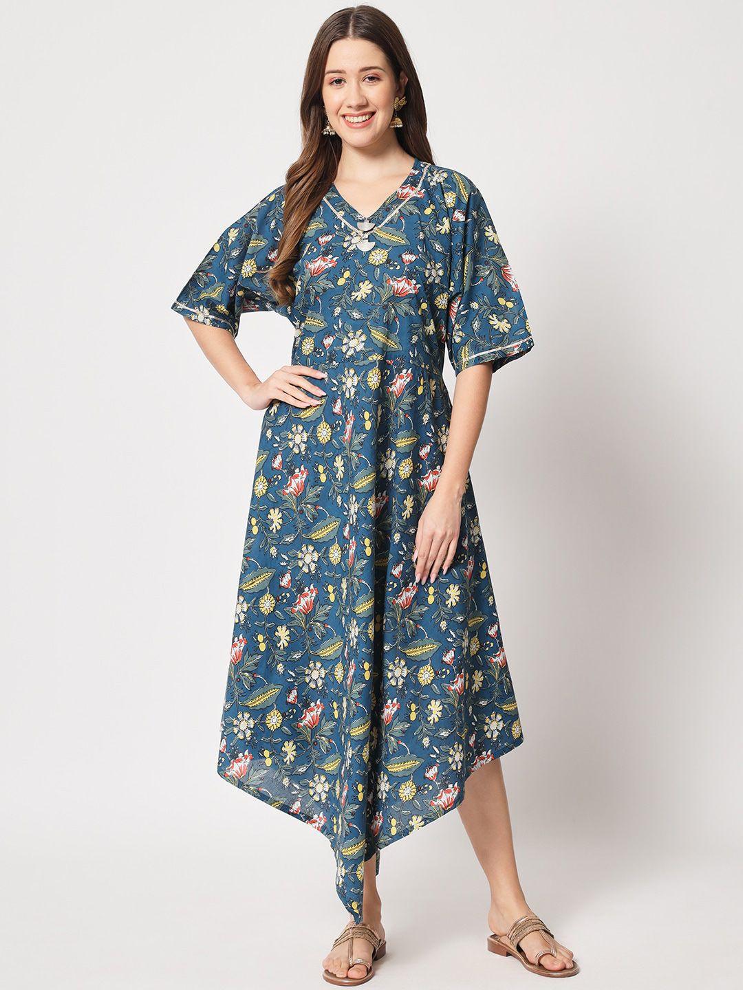 salwat floral print flared sleeve cotton fit & flare midi dress