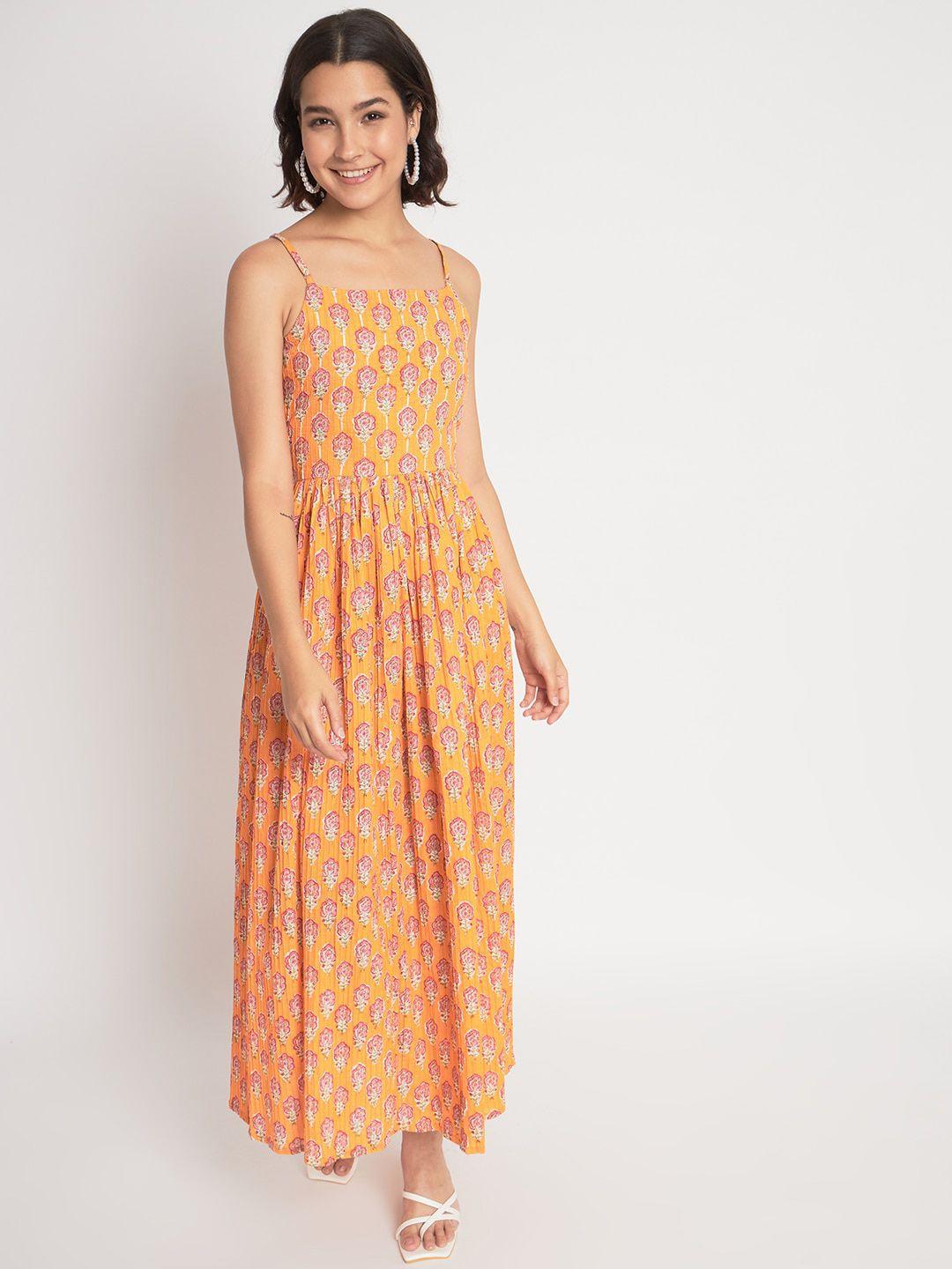 salwat floral printed shoulder straps cotton maxi dress