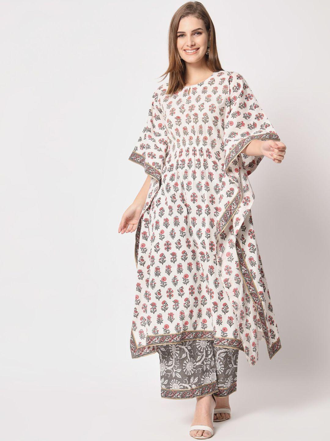 salwat round neck ethnic printed extended sleeves kaftan cotton kurta
