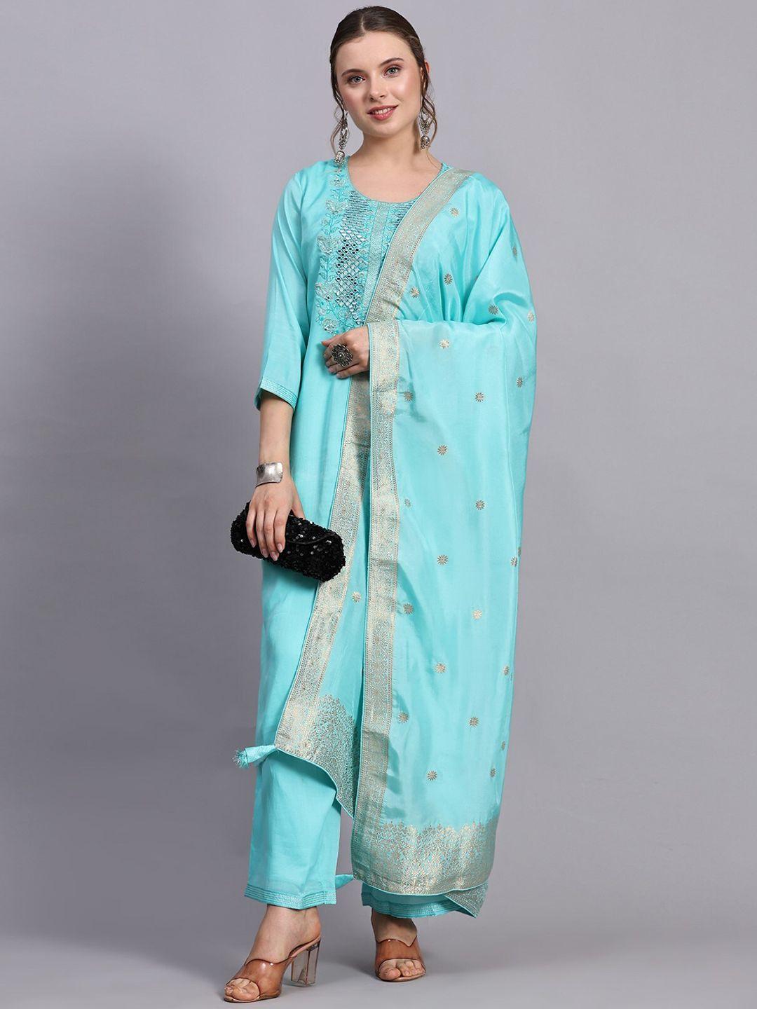 salwat women ethnic motifs embroidered regular mirror work kurta with trousers & with dupatta