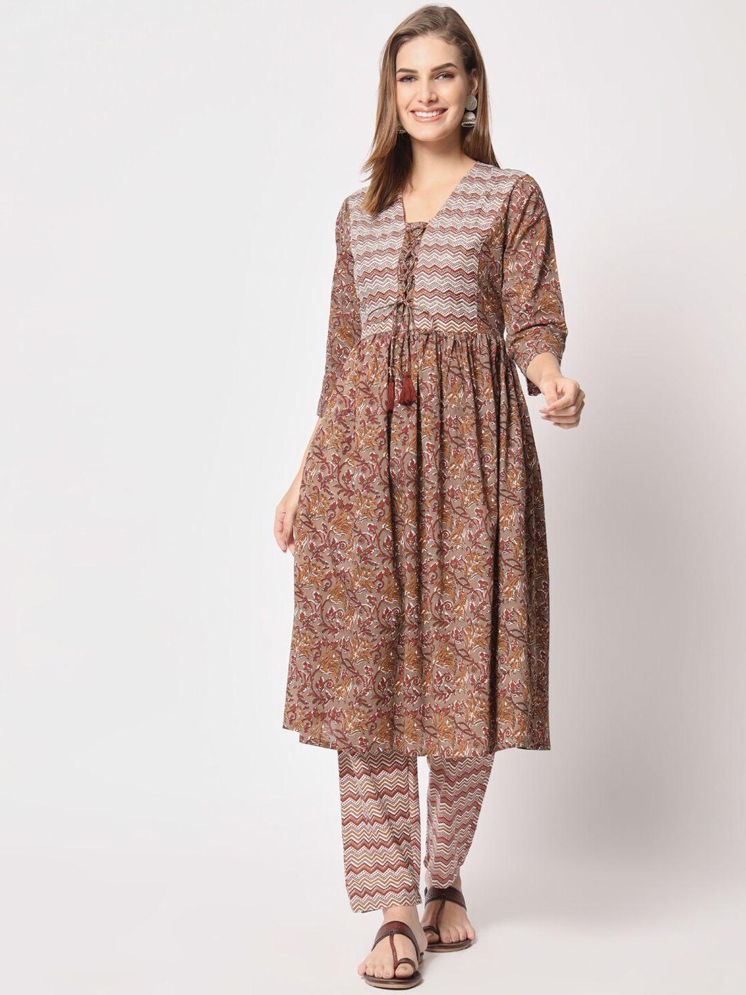 salwat women ethnic motifs printed empire kurta with trousers