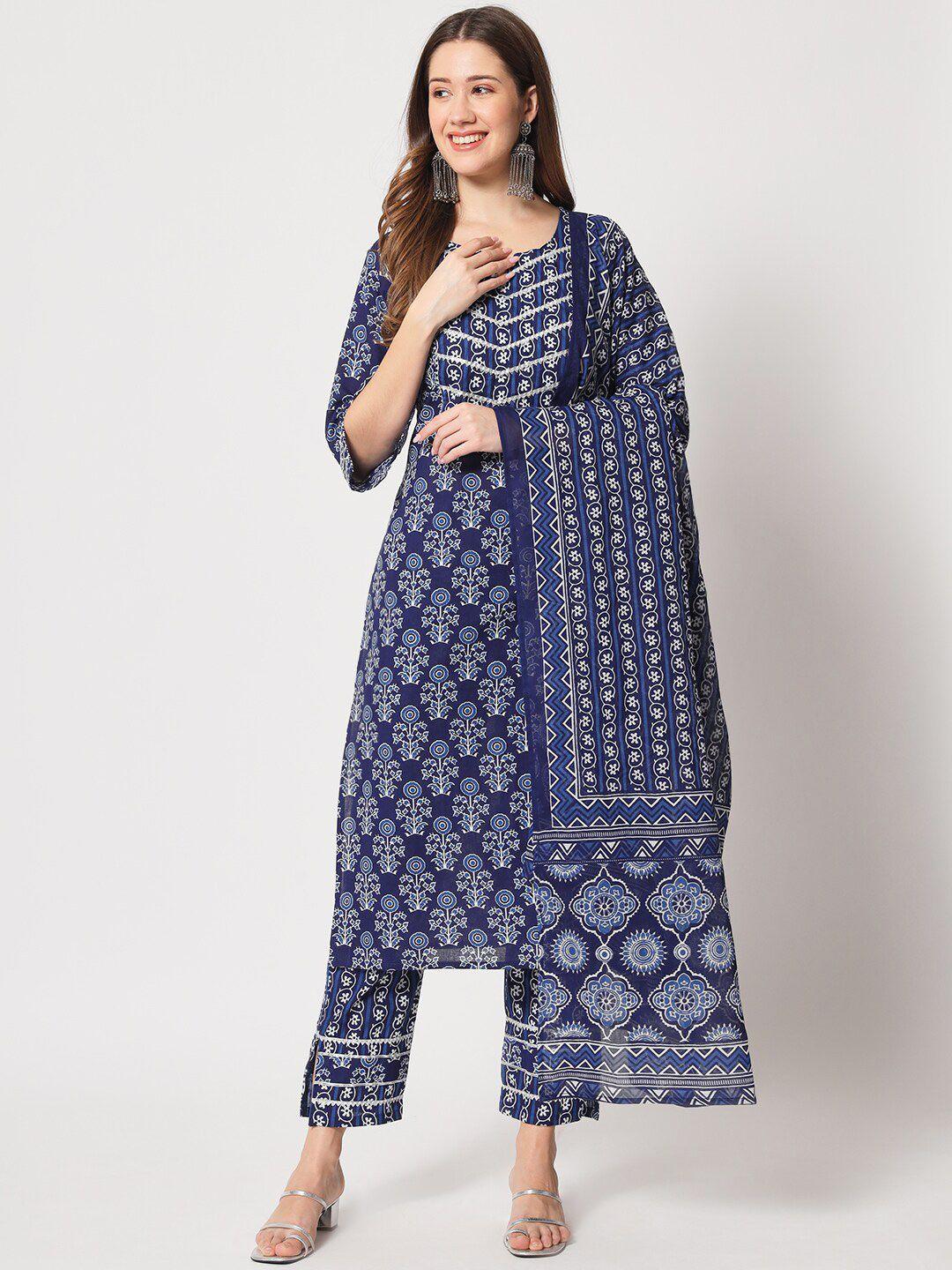 salwat women ethnic motifs printed regular kurta with trousers & with dupatta