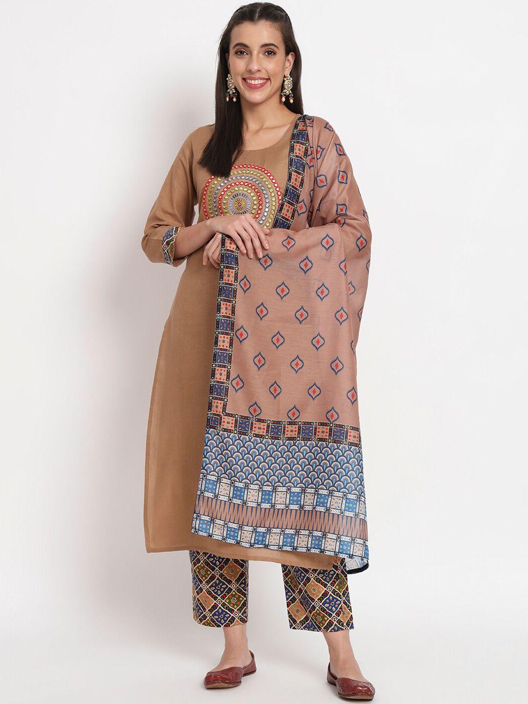 salwat women ethnic motifs printed regular mirror work kurta with trousers & with dupatta