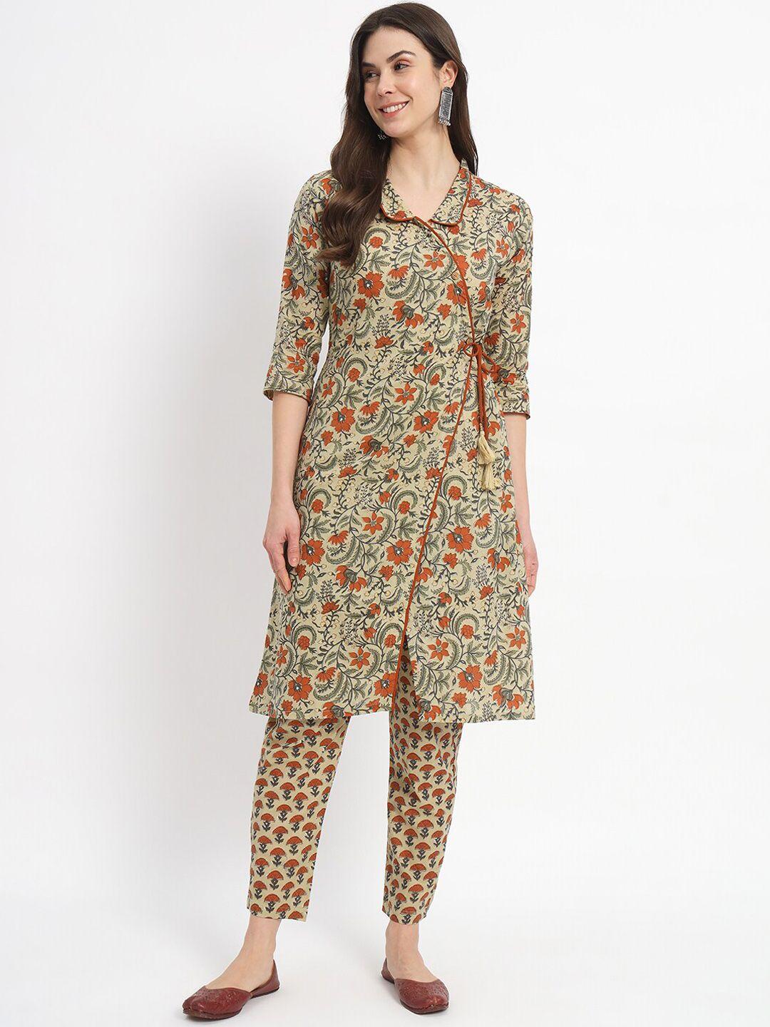 salwat women floral printed angrakha kurta with trousers