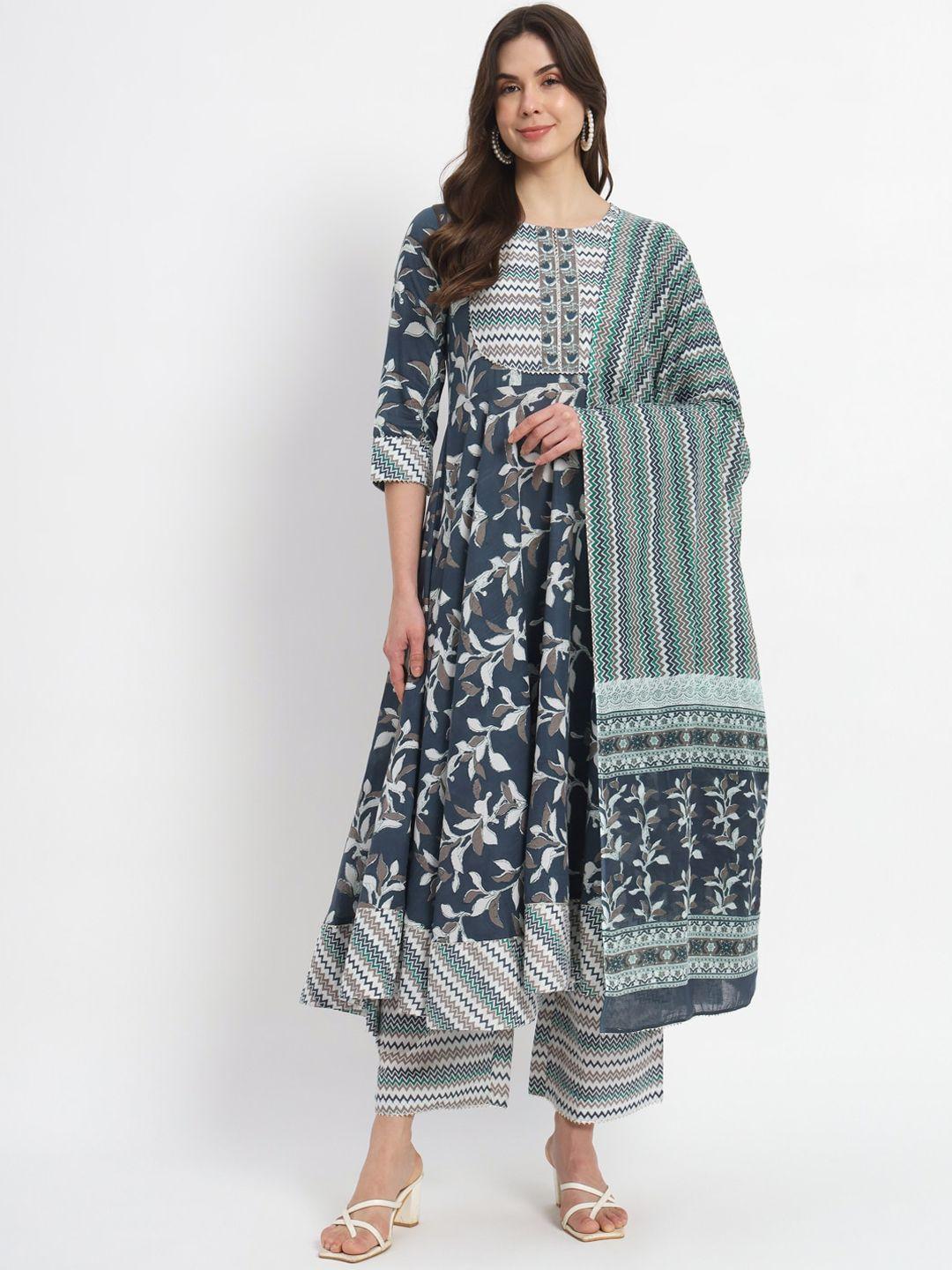 salwat women floral printed empire kurta with palazzos & with dupatta