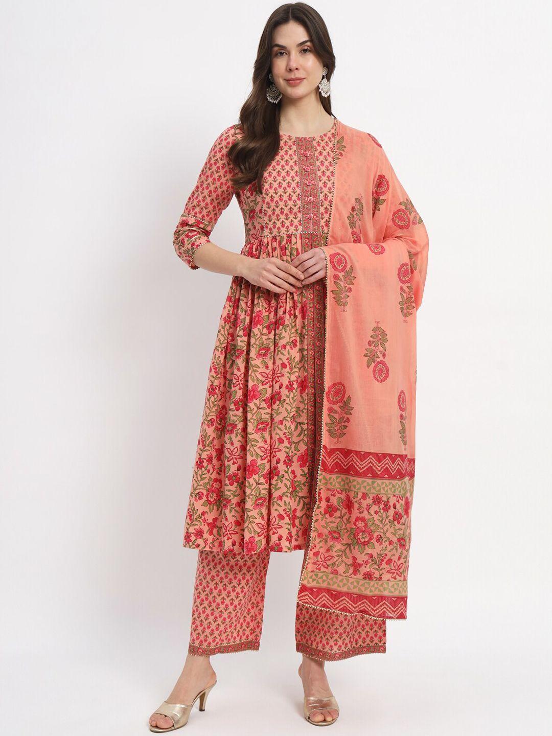 salwat women floral printed empire kurta with palazzos & with dupatta