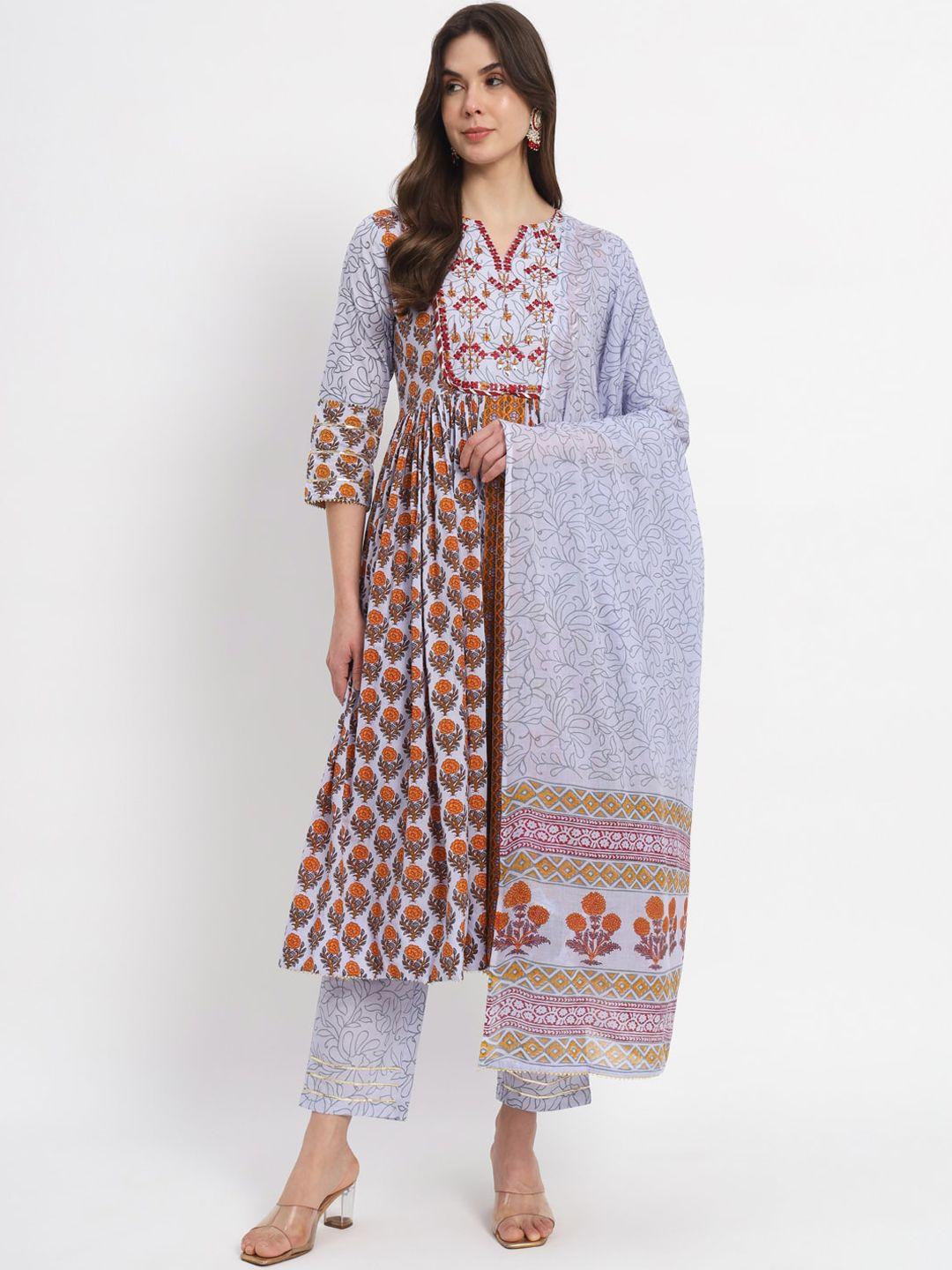 salwat women floral printed empire sequinned kurta with trousers & with dupatta