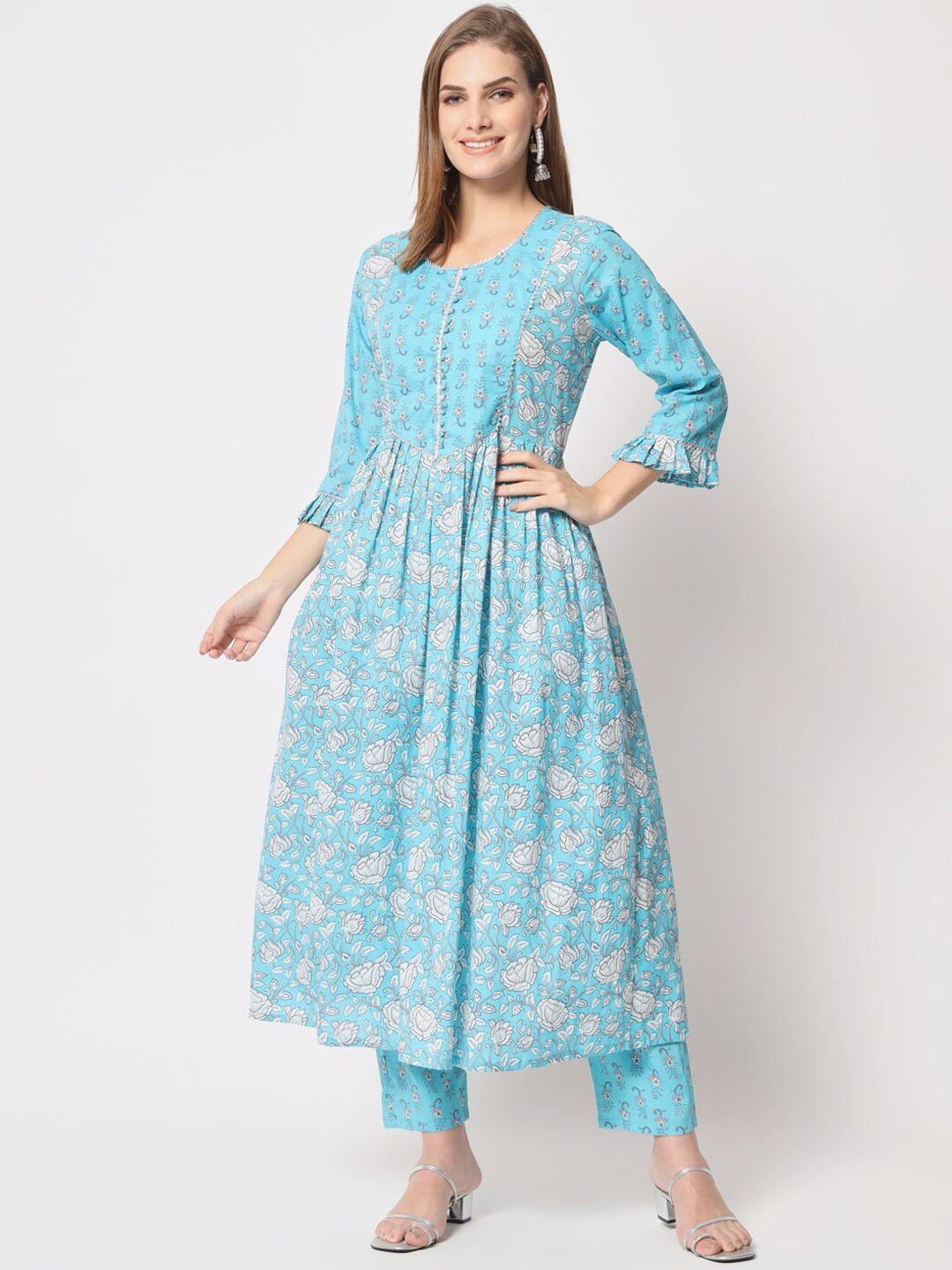 salwat women floral printed pleated kurta with trousers