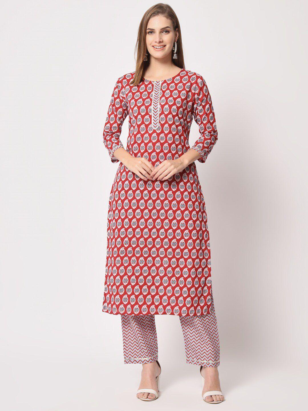 salwat women floral printed regular gotta patti kurta with trousers